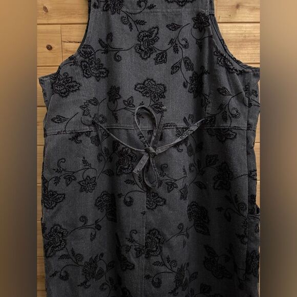Vintage Talbots Size Large Gray Velvet Floral Overall Dress Whimsigoth Goth - Picture 10 of 12